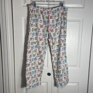 Dreamscape Pants Womens XL White Pastel Cat Print Sleep Pajama Lounge Cotton